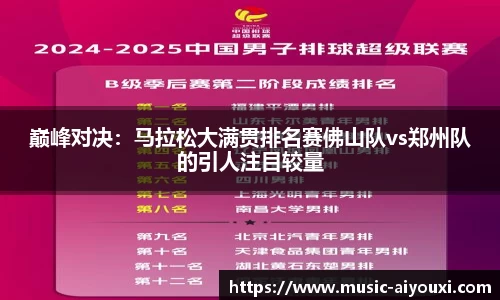 巅峰对决：马拉松大满贯排名赛佛山队vs郑州队的引人注目较量